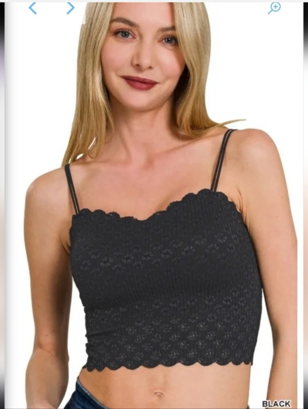 NEW Zenana Boutique Seamless Lace Bralette Top Padded. Black. Small. Cami